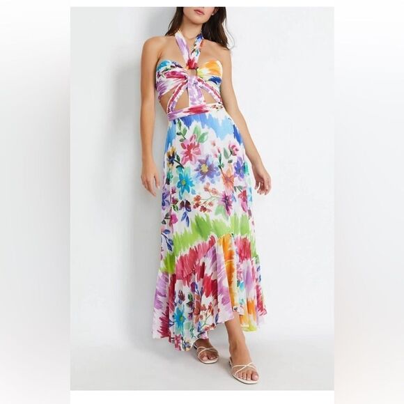 PatBo Bloom FLoral Cut Out Floral Midi Ruffle Dress | 4 - Picture 1 of 12